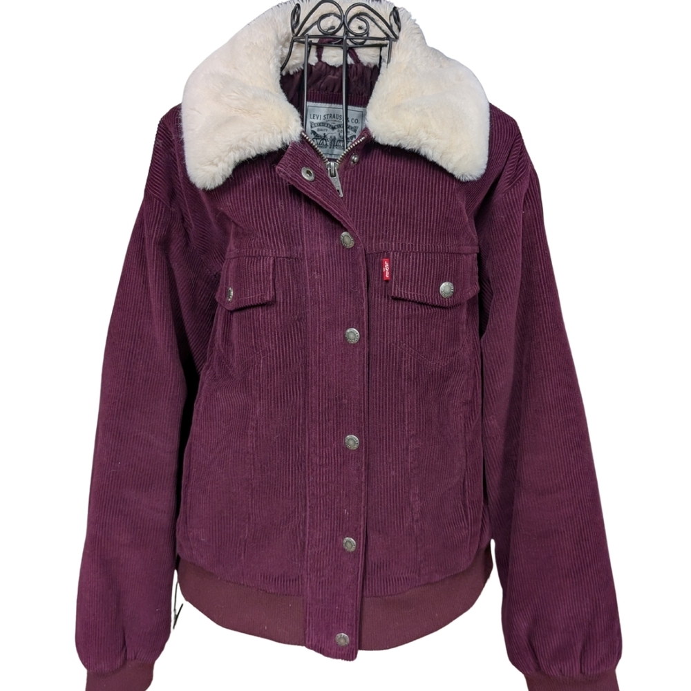 Levi's Women's Plum Corduroy Bomber Jacket with Faux Fur Collar